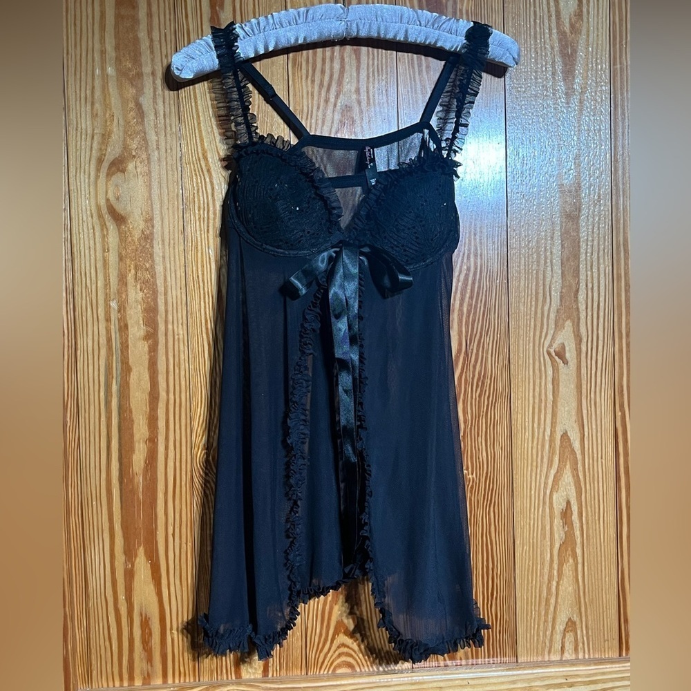 VTG Victoria’s Secret Sexy Little Things Ruffled Babydoll Top Bustier 36C Sequin